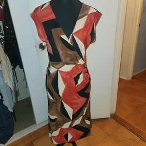 Ralph Lauren Red and Brown Midi Dress
